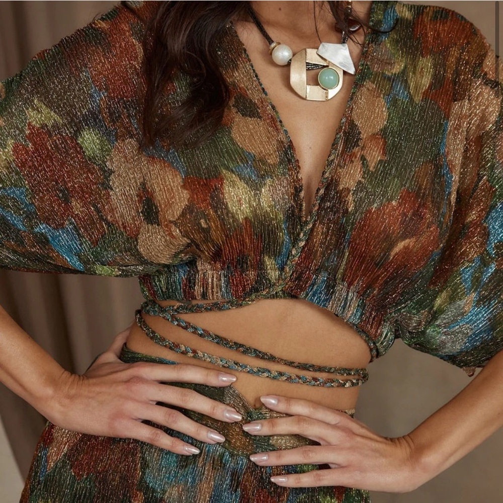 12th Tribe Kaia Multicolor Metallic Floral Top